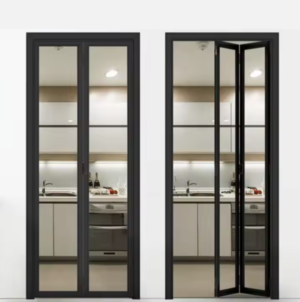 HJ frameless folding door aluminum glass double fold kitchen, toilet, bathroom sliding folding door, internal partition